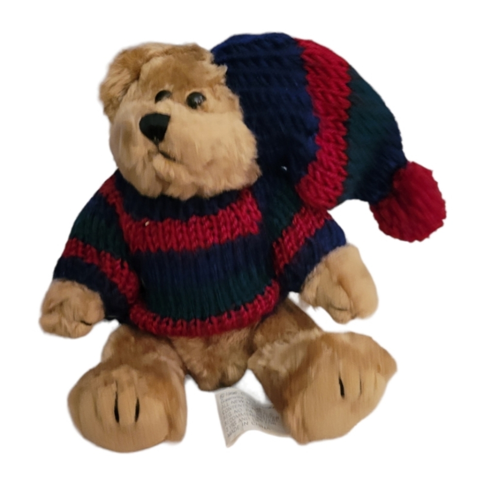 Chrisha Playful Plush Bear with Sweater and Toboggan Vintage 1996 Made in USA 8"